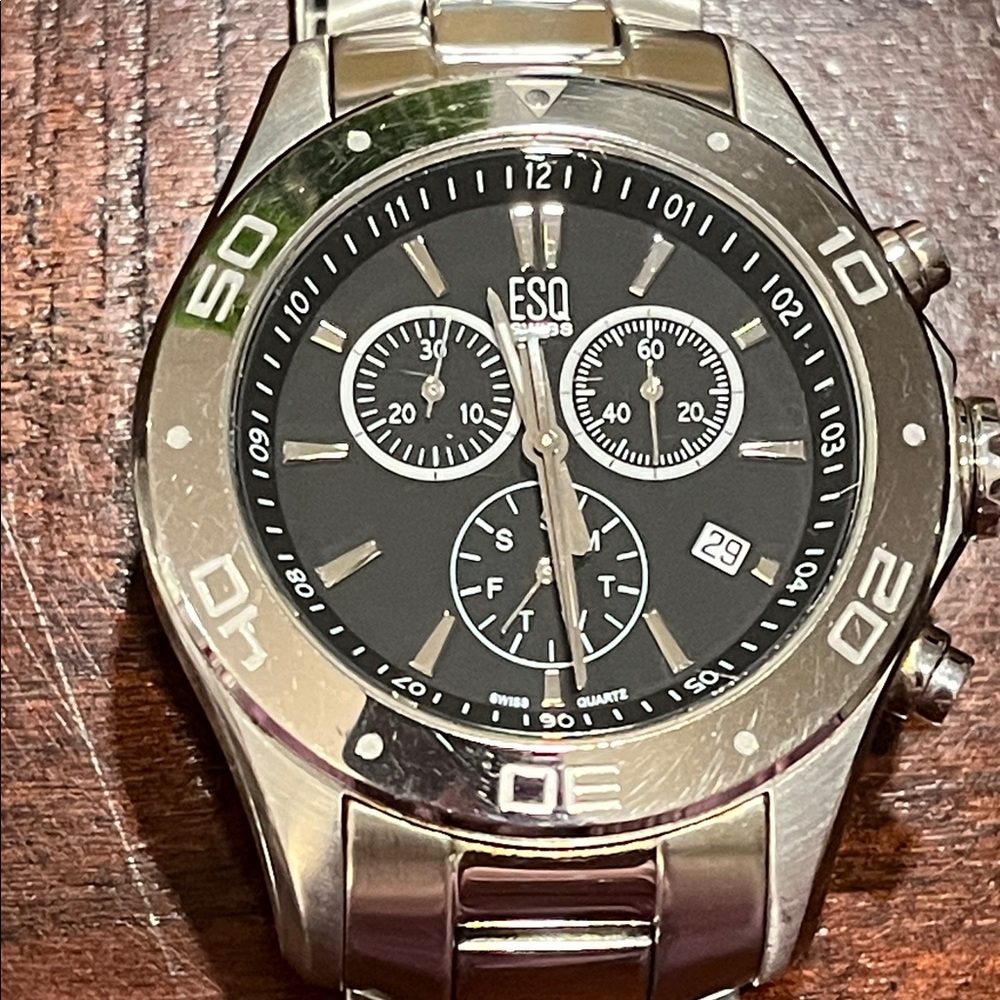 ESQ Men's Silver and Black Chronograph Watch